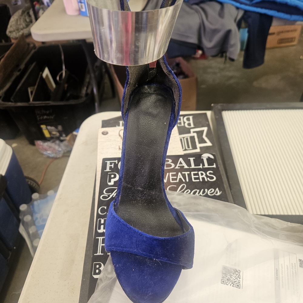Blue Velvet Open-Toe Women's Heels